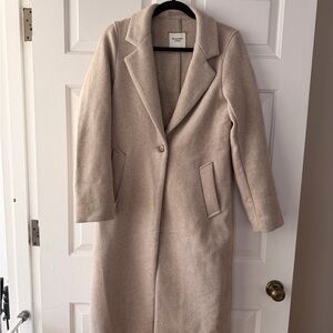 Abercrombie & Fitch Women's Tan/Cream Wool-Blend Long Trench Coat